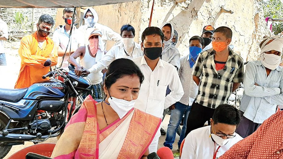 Ramgarh MLA Mamta Devi in Gola village on Thursday. 